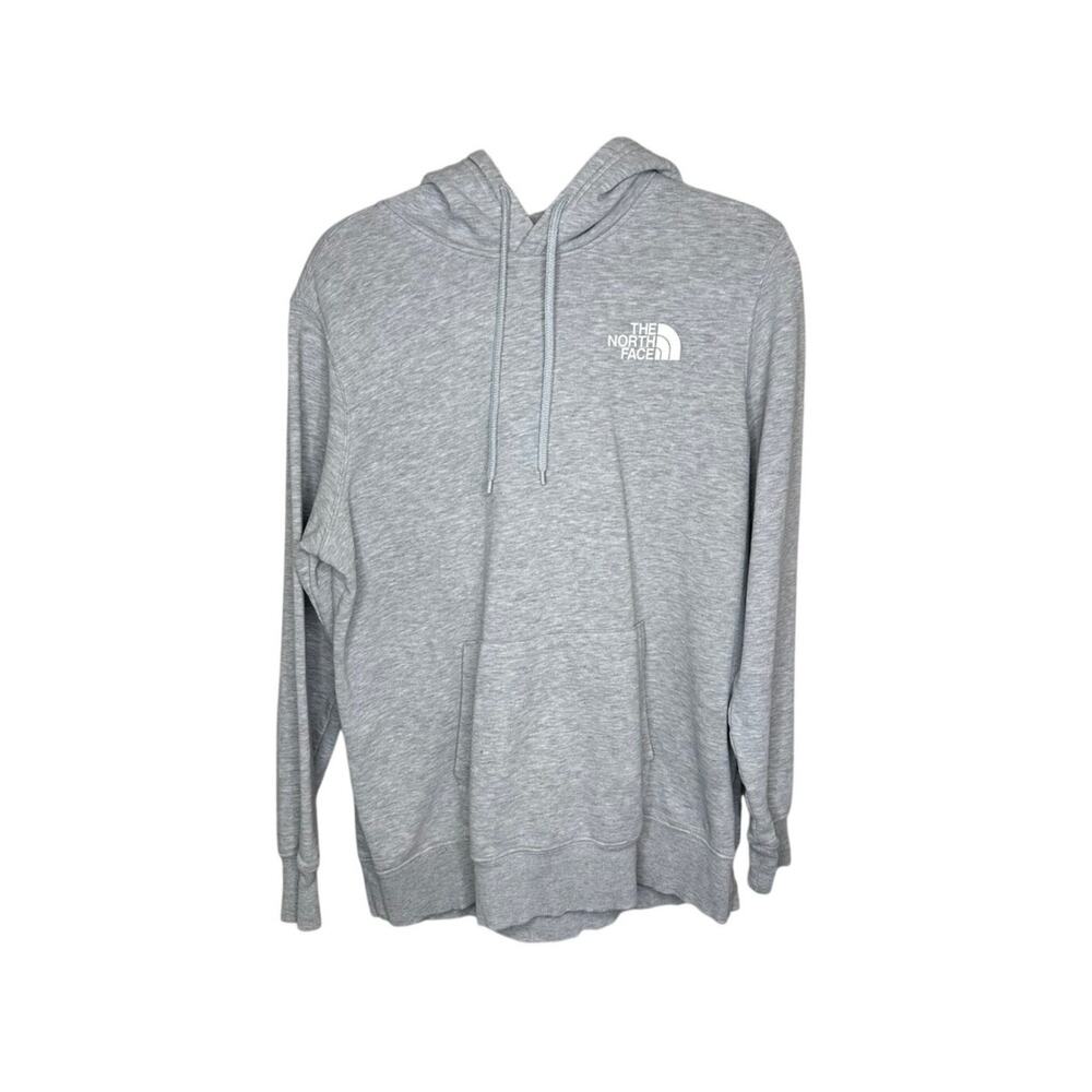 The North Face Hoodie Womens L Gray Red Never Stop Exploring Fleece Pullover EUC